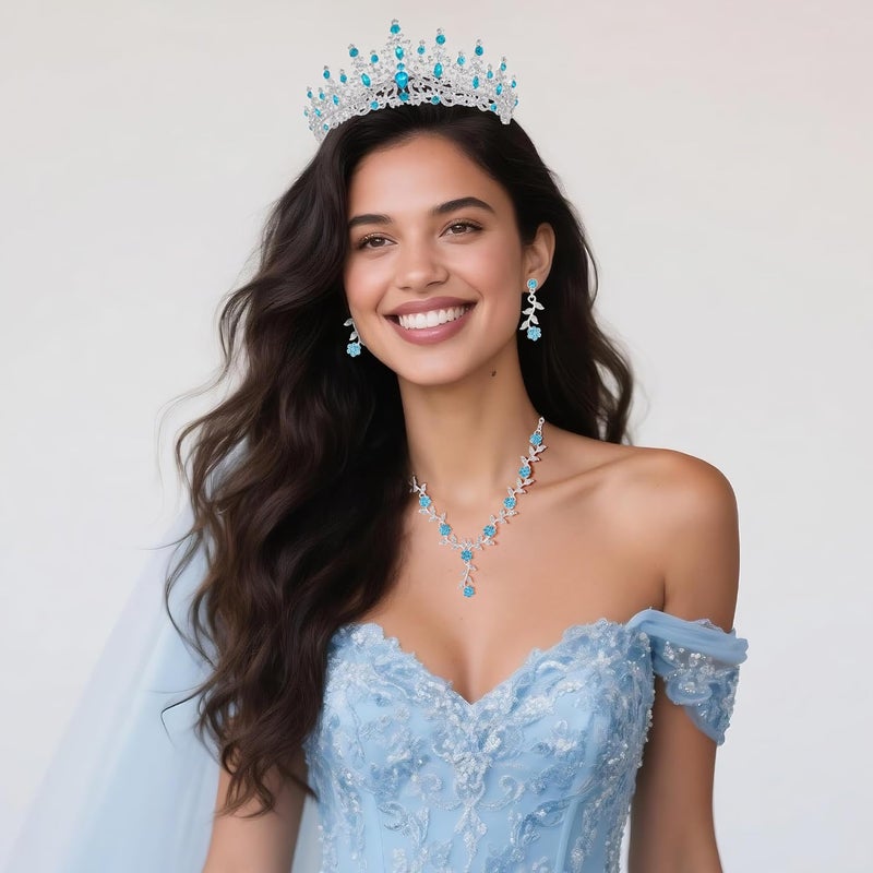 Kamirola Tiaras and Crowns for Women,Tiaras Earrings Necklace, Crystal Bridal Jewelry Set (TR48) - Image 5